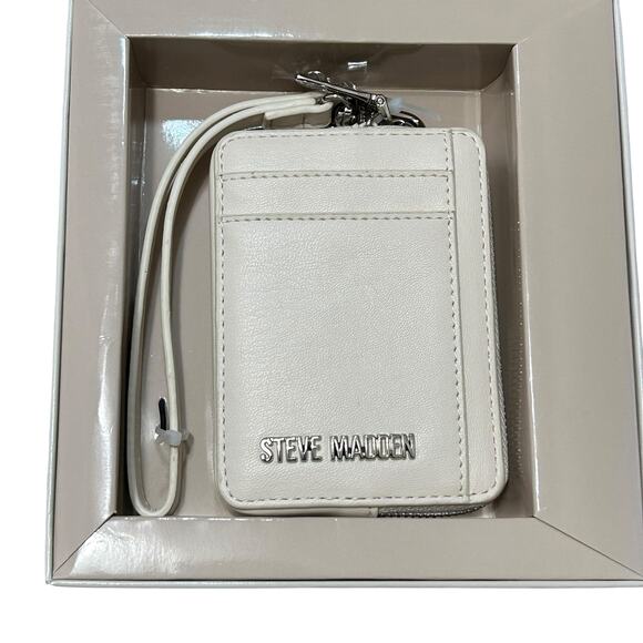 Steve Madden BPipper Zip Around Wristlet NIB Mini Cream Card Case Faux Leather - Picture 4 of 4